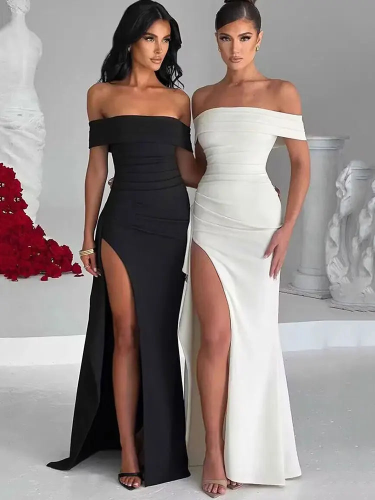 X| Elegant Off Shoulder High Split Dress