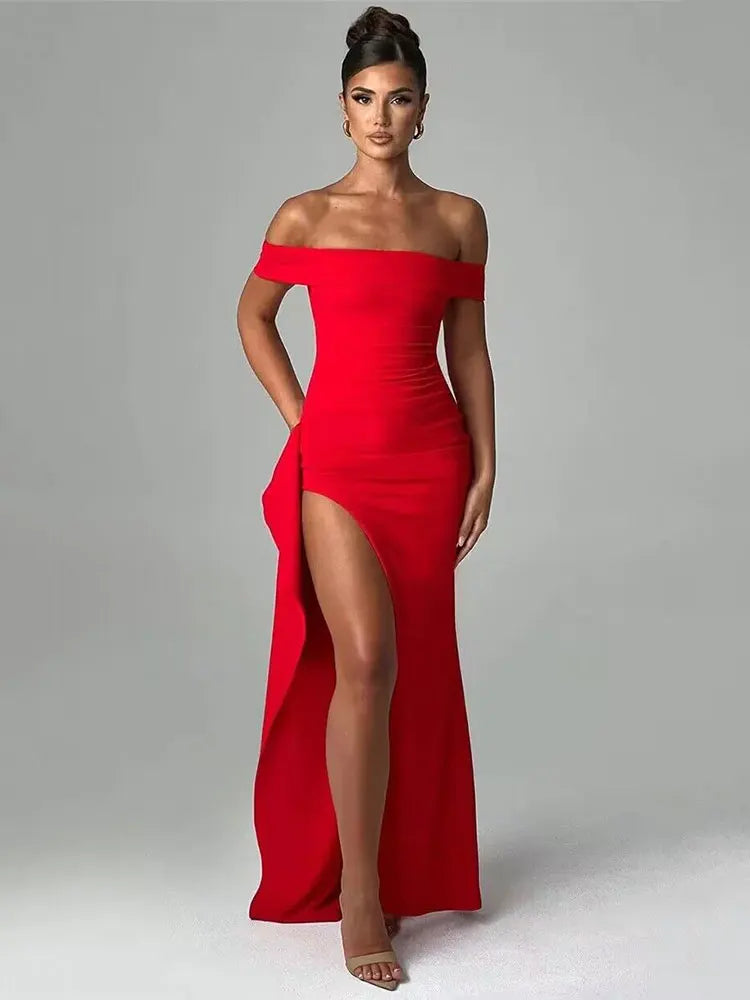 X| Elegant Off Shoulder High Split Dress