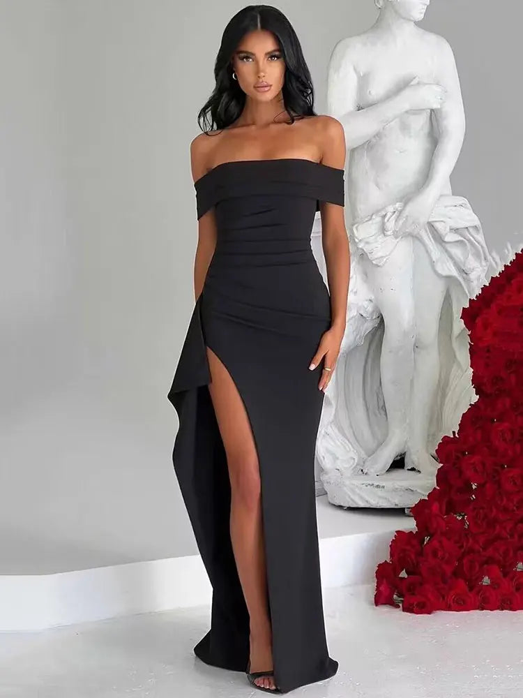 X| Elegant Off Shoulder High Split Dress
